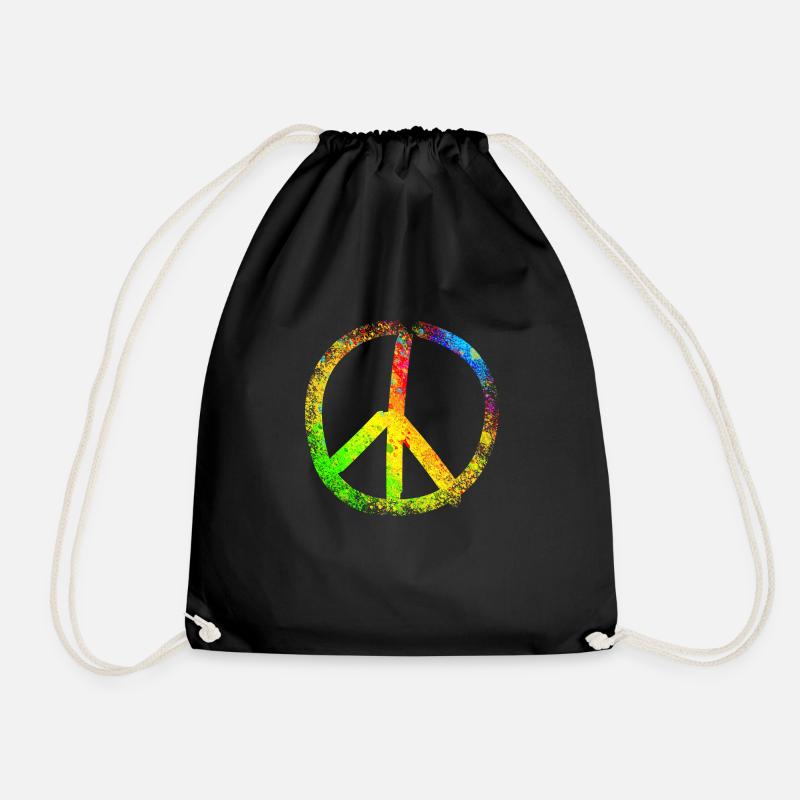 peace sign rainbow 02 - Drawstring Bag - black