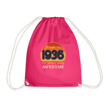 Born in 1936 - Vintage 1936 Birthday Retro - Drawstring Bag - fuchsia - Front