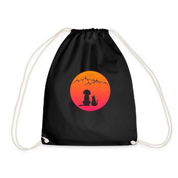 Cat and dog friend - Drawstring Bag - black - Front