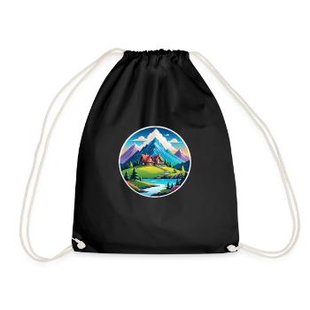 Mountain Nature Hiking Climbing Lake - Drawstring Bag - black - Front