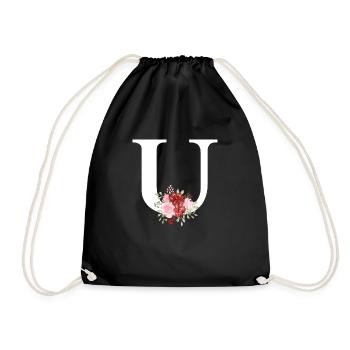 Roter floraler U-Buchstabe - Turnbeutel - Schwarz - Vorne