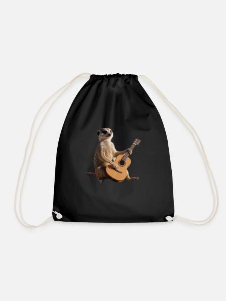 Meerkat Seated Guitar Musician - Drawstring Bag - black
