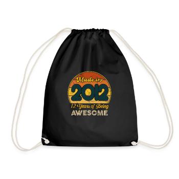 Born in 2012 - Vintage 2012 Retro Birthday - Drawstring Bag - black - Front