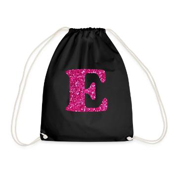 Buchstabe e rosa Glitzer - Turnbeutel - Schwarz - Vorne