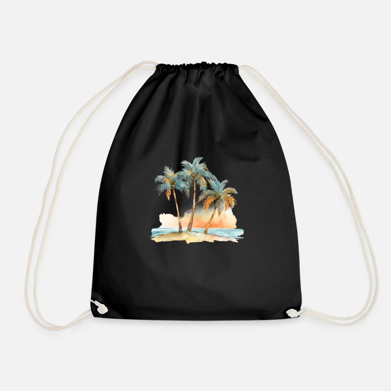 STRAND MIT DREI PALMEN - Turnbeutel - Schwarz