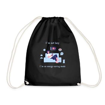 I'm not lazy, I'm on energy-saving mode. - Drawstring Bag - black - Front