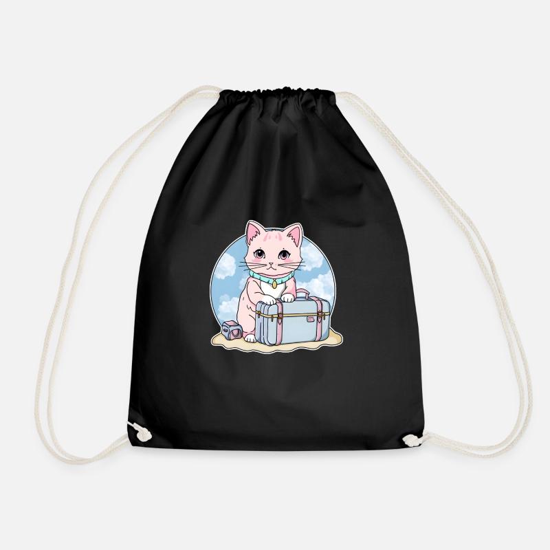 Kitty on the road - Drawstring Bag - black