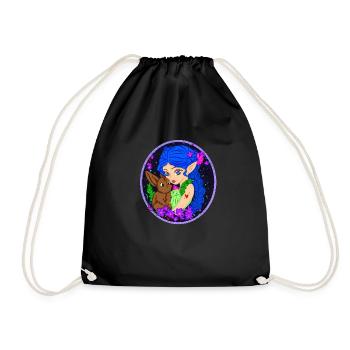 Elf with Rabbit - Drawstring Bag - black - Front
