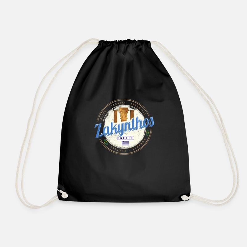 Zakynthos Island in Greece Vintage Souvenir - Drawstring Bag - black