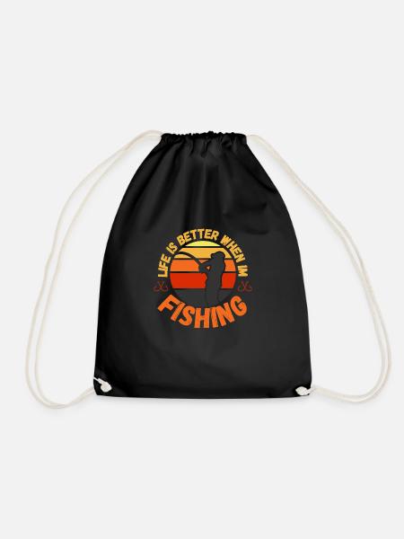 Life Is Better When I’m Fishing Vintage Sunset - Drawstring Bag - black