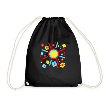 Bunte Blumen Sonne Dekorativ Peace Flower Power - Turnbeutel - Schwarz - Vorne