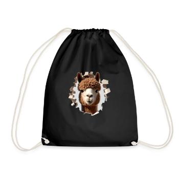 Alpaca Head in Hole 2 - Drawstring Bag - black - Front
