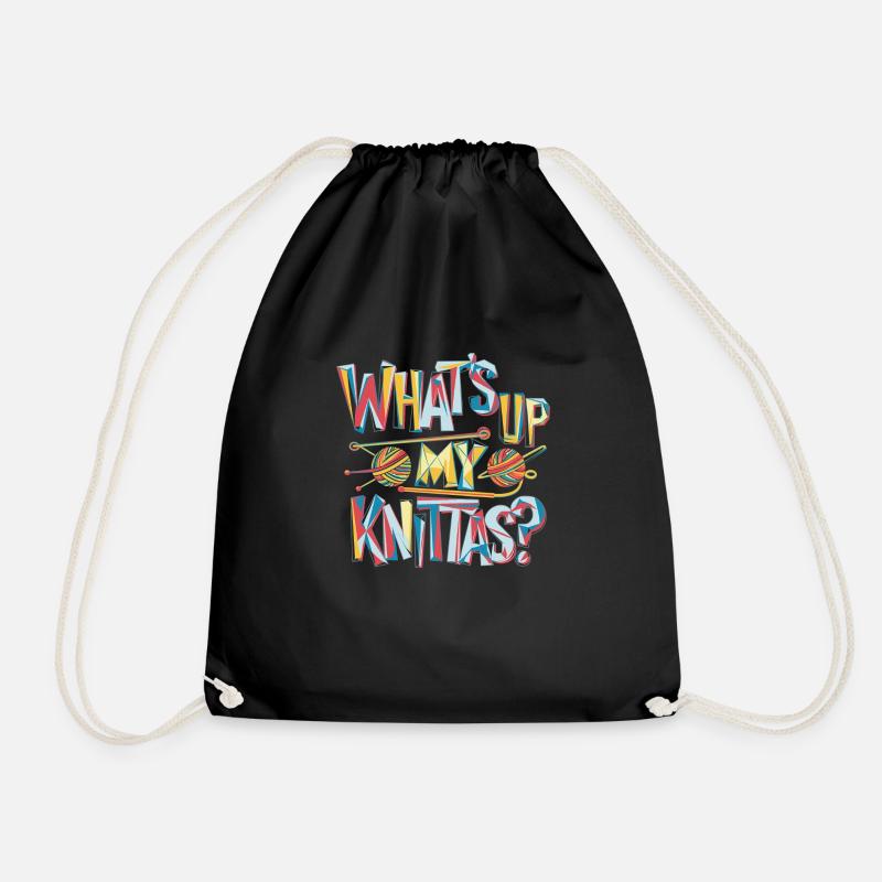 Humorous knitting message for creative women - Drawstring Bag - black