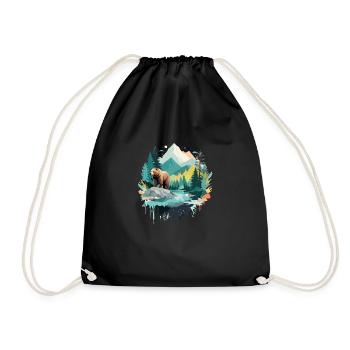 Ours Faune Animal Nature En plein air Aquarelle - Sac de sport léger - noir - Devant