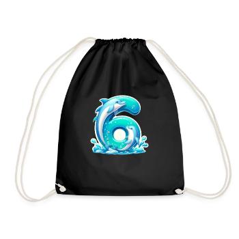 Children's Design – Dolphin and Numbers Fun - Drawstring Bag - black - Front