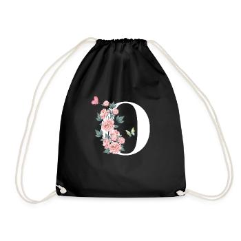 Letter o pink flowers - Drawstring Bag - black - Front