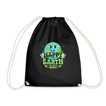 Happy Earth Day Planet Environmental - Drawstring Bag - black - Front