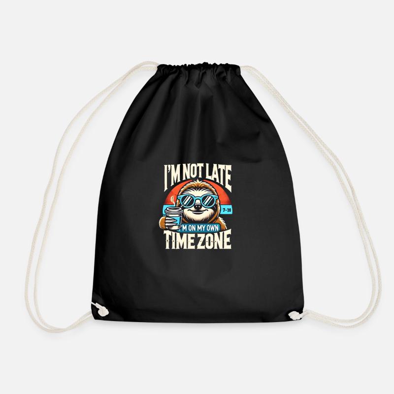 Sloth Time Zone – Always relaxed - Drawstring Bag - black