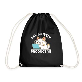Pawsitively Productive – Kawaii Cat at Work - Drawstring Bag - black - Front