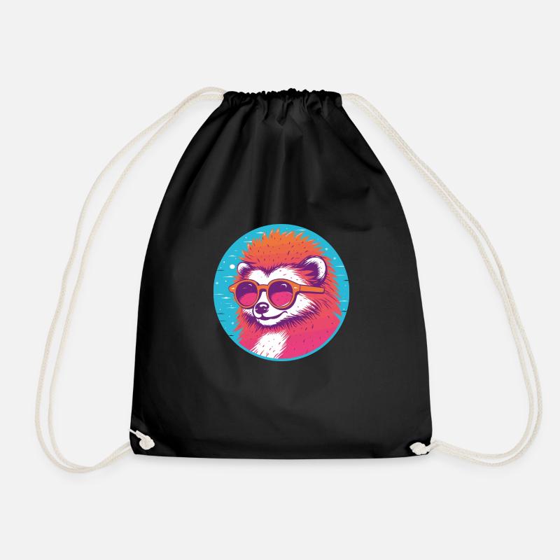 Hedgehog with sunglasses - Drawstring Bag - black