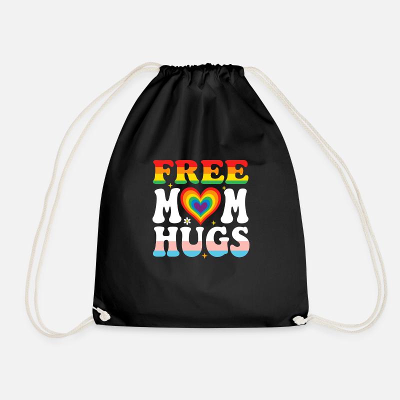 Colorful "Free Mom Hugs" Rainbow Pride - Drawstring Bag - black