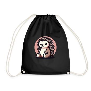 Hedgehog pink background - Drawstring Bag - black - Front
