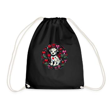 Valentine Dalmatian with Bleeding Hearts - Drawstring Bag - black - Front