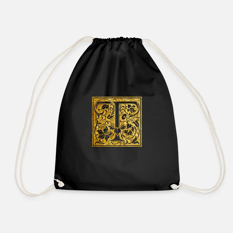 Initials-T - Drawstring Bag - black