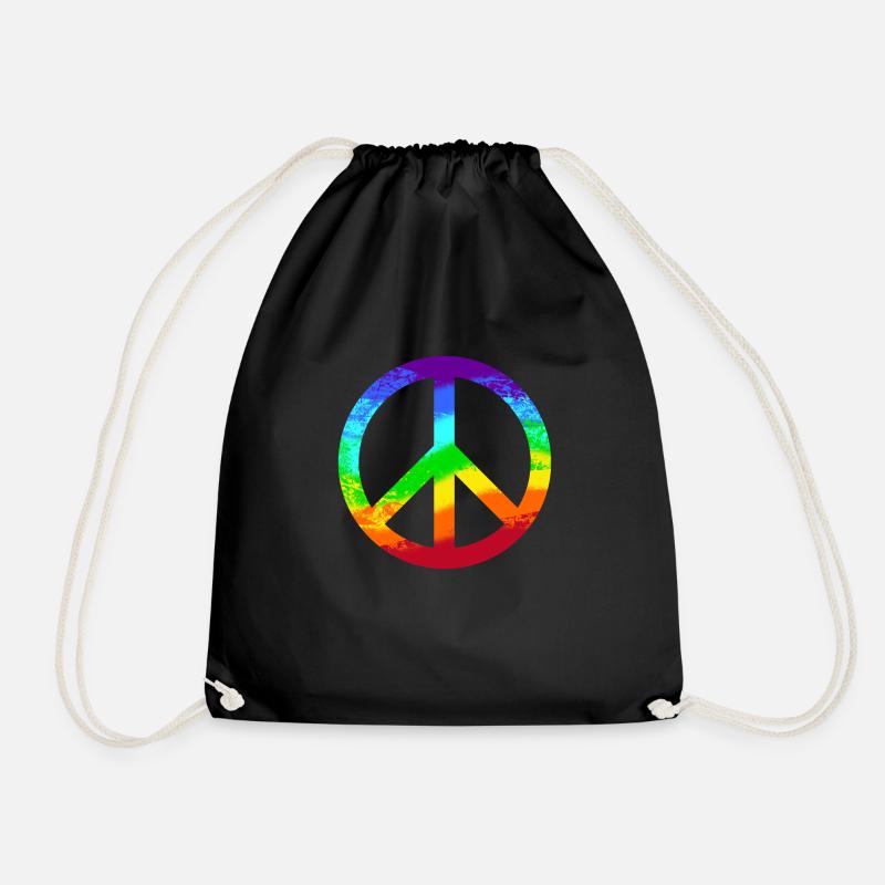 Peace-Zeichen Regenbogen Frieden Pazifist Reggae - Turnbeutel - Schwarz