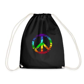 Peace signs rainbow peace pacifist reggae - Drawstring Bag - black - Front