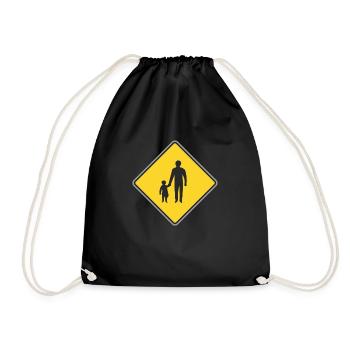 Road Sign man with child - Drawstring Bag - black - Front