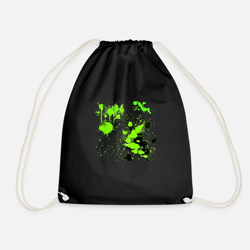 Green splatter - Drawstring Bag - black