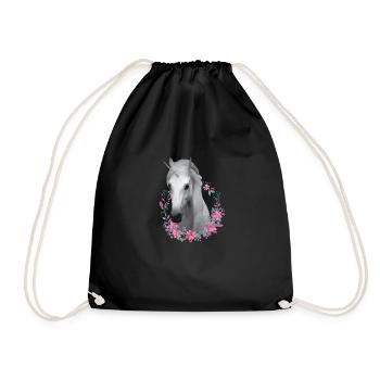 Horse unicorn gift flowers children animal daughter - Drawstring Bag - black - Front