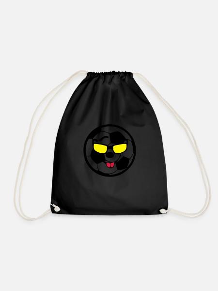 Football soccer ball smiley1 - Drawstring Bag - black