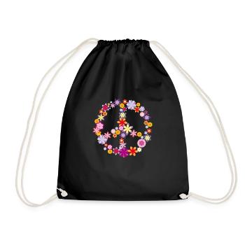 Peace / Peace symbol with flowers - Drawstring Bag - black - Front