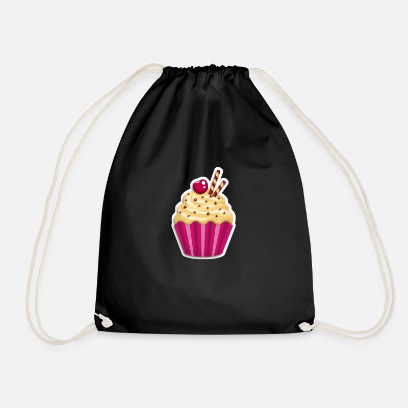 Cupcake - Muffin - Donut - Ice cream - chocolate - - Drawstring Bag - black