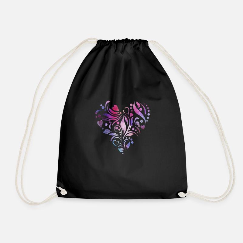 Heart in tribal style - Drawstring Bag - black