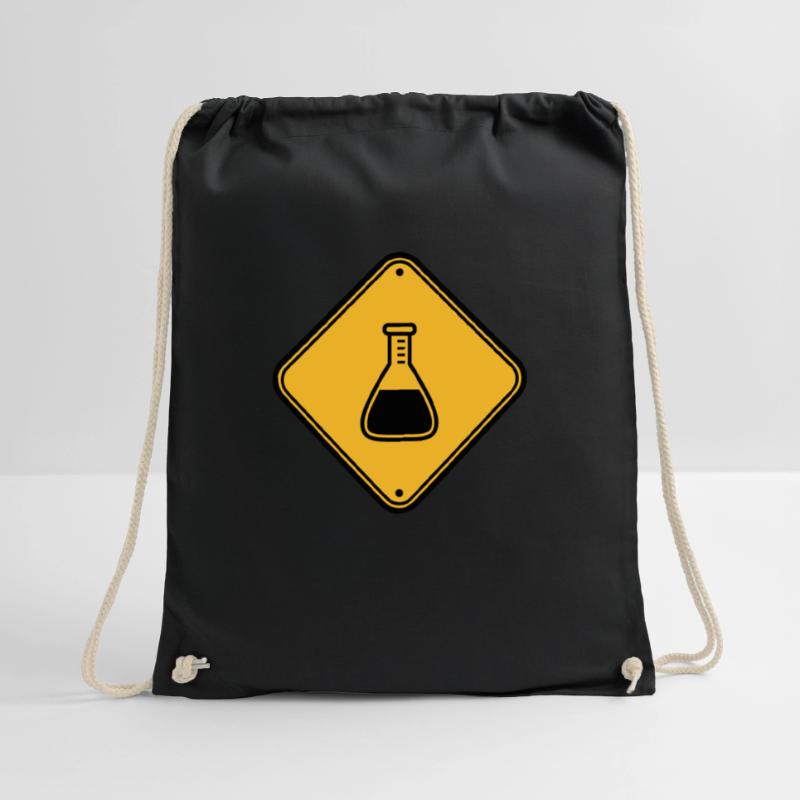 caution science shield note caution flues Drawstring Bag