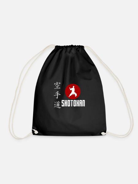 Karateka design with kanji and rising sun - Drawstring Bag - black