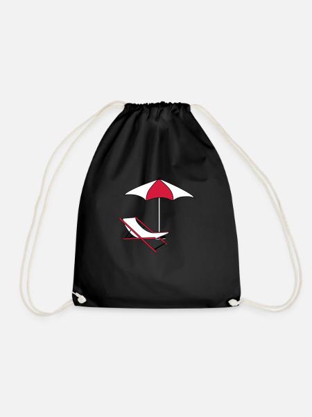 umbrella parasol deckchair beach chair holiday - Drawstring Bag - black