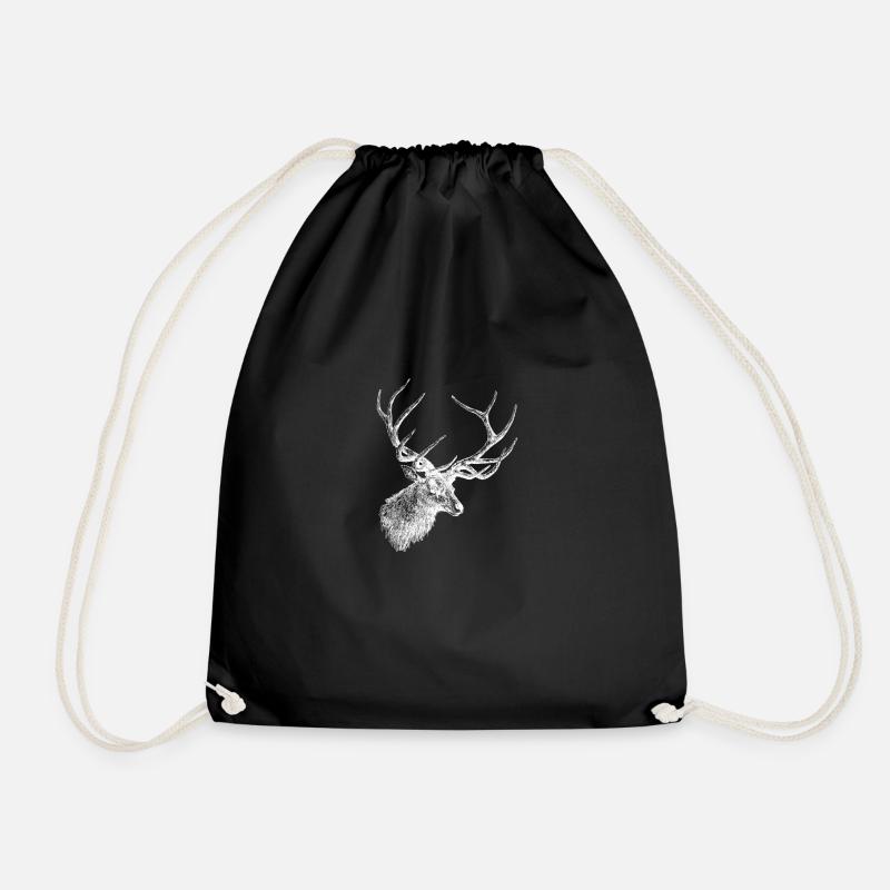 Deer - deer antler - Drawstring Bag - black