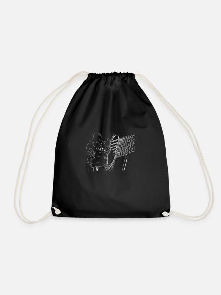 Guitar hand drawing guitar player - Drawstring Bag - black