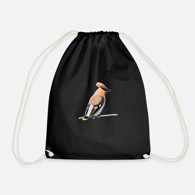 jz.birds waxwing bird design - Drawstring Bag - black