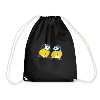 jz.birds blue tit bird design - Drawstring Bag - black - Front