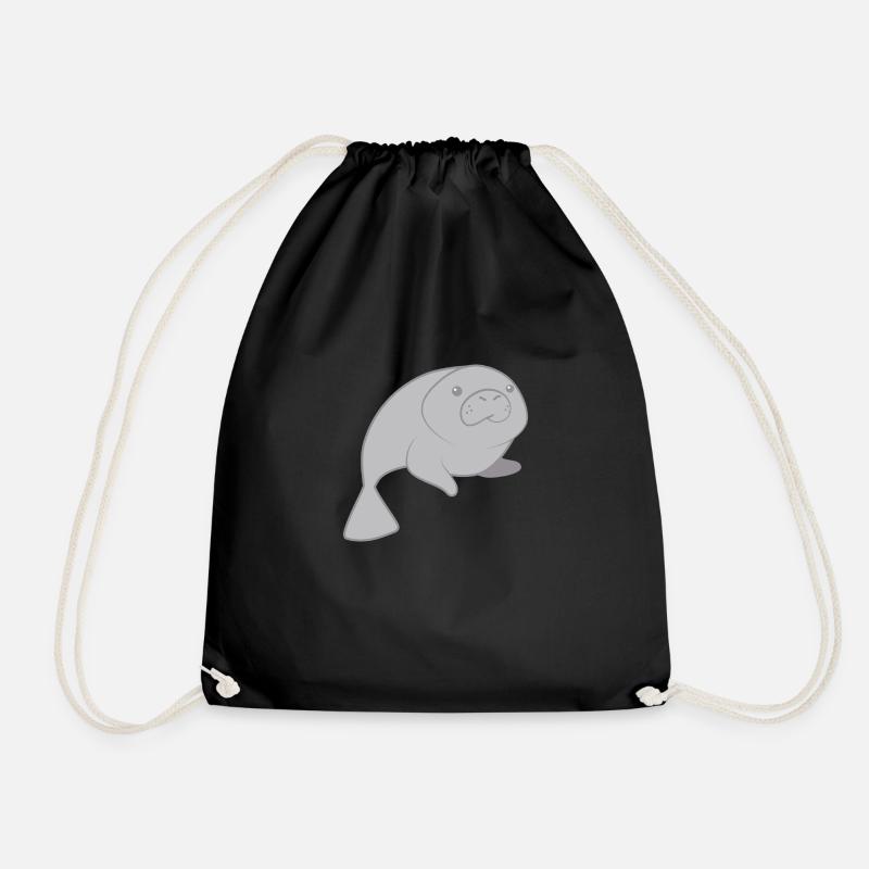 Cute round manatee - Drawstring Bag - black