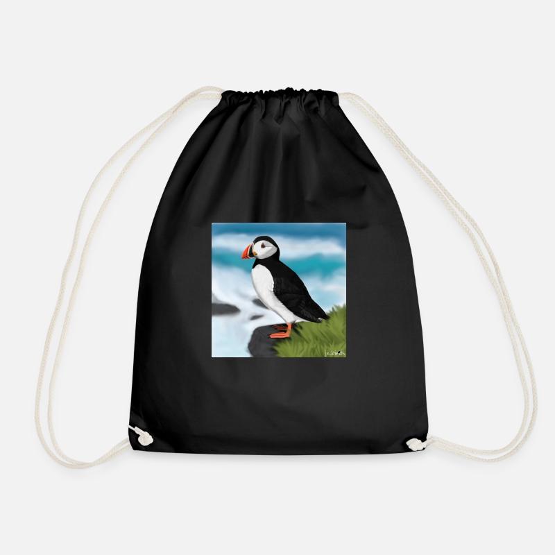Gemalter Papageitaucher Vogel Design Illustration - Turnbeutel - Schwarz