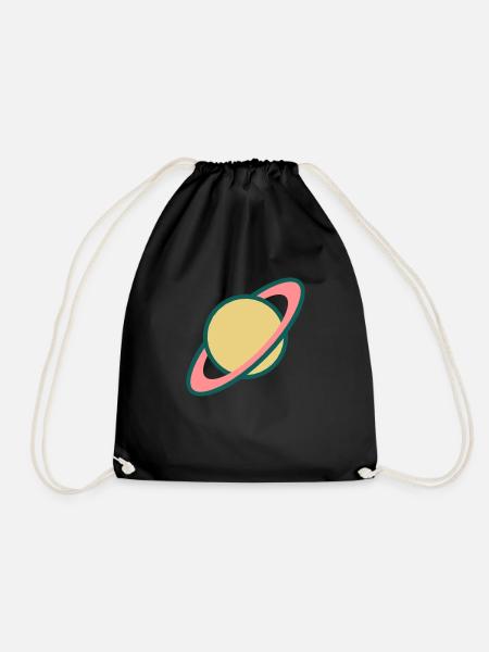 Planet Saturn (Cartoon) - Drawstring Bag - black