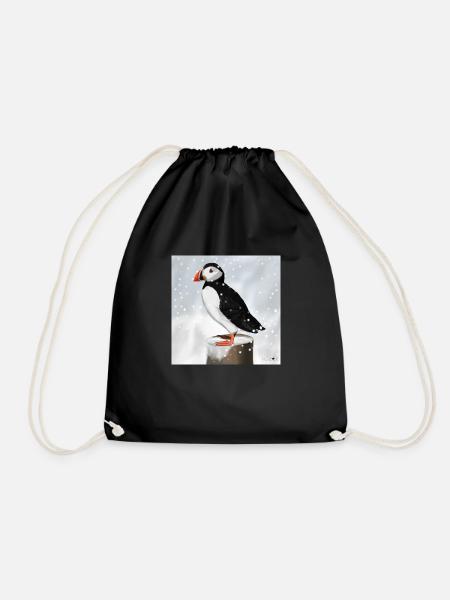Gemalter Papageitaucher im Schnee Vogel Design - Turnbeutel - Schwarz