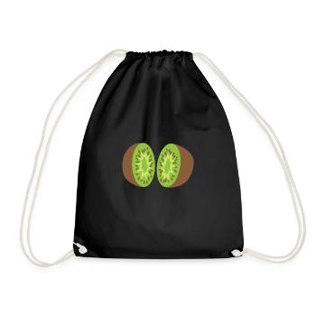kiwi splitting open 2 pieces of kiwi fruit - Drawstring Bag - black - Front