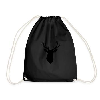 Hirsch Logo Schwarz Hirschkopf Elch Rentier Bambi - Turnbeutel - Schwarz - Vorne